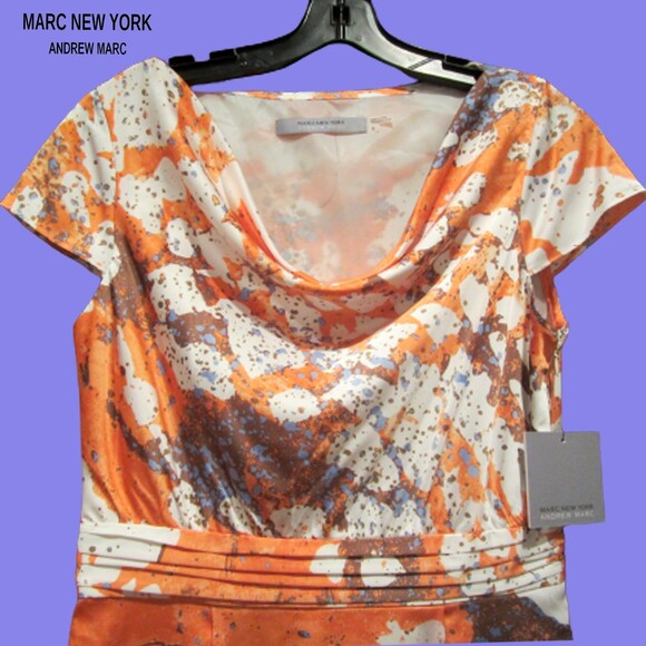 MARC NEW YORK NEW Abstract Watercolor Art Cowl Neck Pleated Dress 8 - Picture 2 of 11